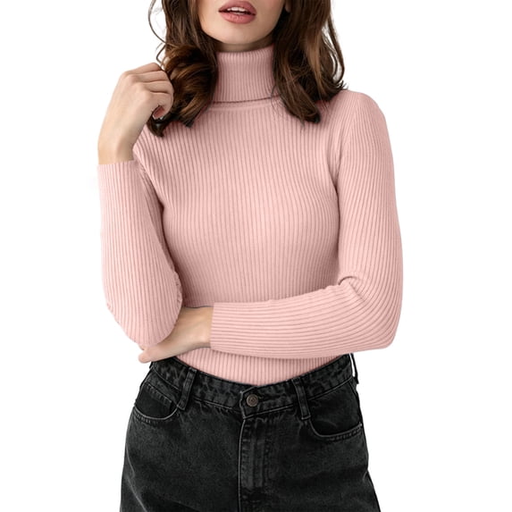 PBFRDSJ Women's Turtleneck Ribbed Knit Top Long Sleeve Slim Fit Pullover Sweaters Soft Warm Cozy Basic Stretchy Tops Free Sizes