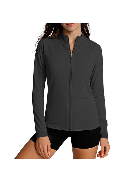 Women's UPF 50+ Sun Protection Jacket Long Sleeve Full Zip Lightweight Rash Guard Stretchy Gym Running Jacket