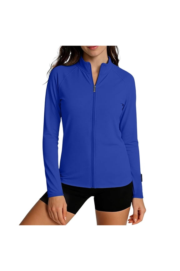 Women's UPF 50+ Sun Protection Jacket Long Sleeve Full Zip Lightweight Rash Guard Stretchy Gym Running Jacket