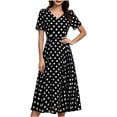 thumbnail image 1 of PBFRDSJ Women's V Neck Polka Dot Midi Dress Short Sleeve Waist Flared A Line Dress 50s Cocktail Dress Sizes M-3XL, 1 of 6