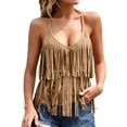 thumbnail image 1 of PBFRDSJ Women's Western Fringe Halter Tops Faux Suede Lace Up Back Crop Vest Blouse V Neck Spaghetti Strap Summer Cami Shirts, 1 of 5