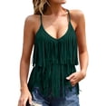 thumbnail image 1 of PBFRDSJ Women's Western Fringe Halter Tops Faux Suede Lace Up Back Crop Vest Blouse V Neck Spaghetti Strap Summer Cami Shirts, 1 of 5