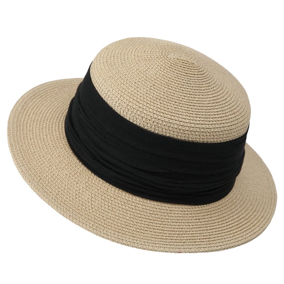 PBFRDSJ Women's Wide Brim Braided Sun Hat UPF 50+ Sun Protection Flat Top Hat Floppy Summer Beach Cap
