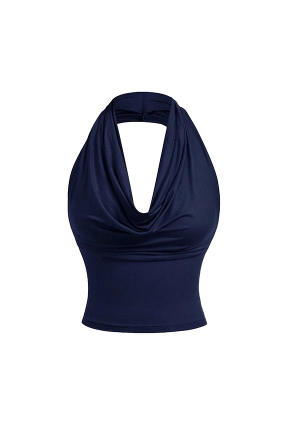 Women's Y2k Halter Tops Ruched Backless Sleeveless Fitted Tank Shirts Summer Deep V Neck Outfits for Club Rave