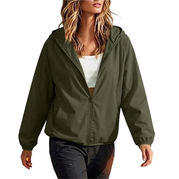 PBFRDSJ Women's Zip Up Bomber Hoodie Jacket Casual Long Sleeve Spring Zipper Coat Lightweight Solid Outerwear Water Resistant Rain Coat with Pockets