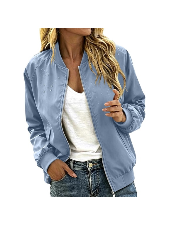 Women's Zip Up Bomber Jacket Fall Fashion Baseball Outwear Casual Long Sleeve Lightweight Waterproof Windbreaker Jacket