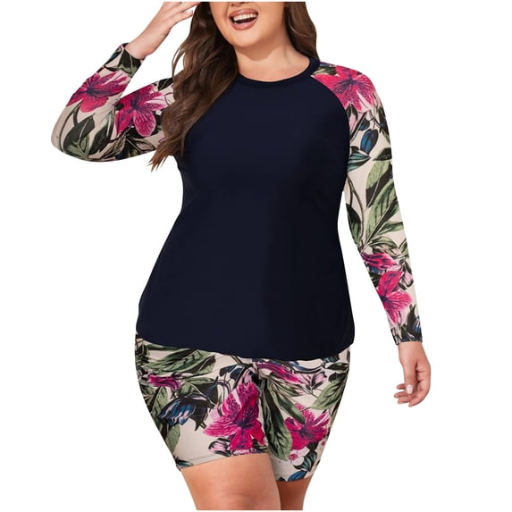PBFRDSJ Womens 2 Piece Plus Size Rash Guard Swimwear UPF 50+ Sun Protection Surf Swim Shirts with Boyshort