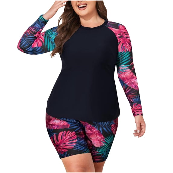 PBFRDSJ Womens 2 Piece Plus Size Rash Guard Swimwear UPF 50+ Sun Protection Surf Swim Shirts with Boyshort