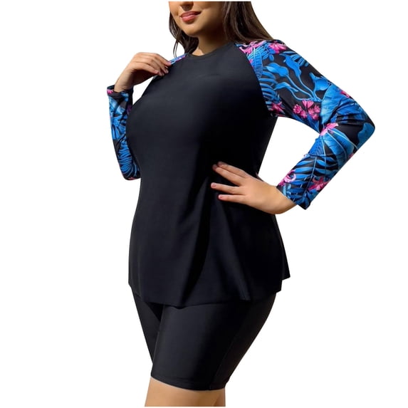 PBFRDSJ Womens 2 Piece Plus Size Rash Guard Swimwear UPF 50+ Sun Protection Surf Swim Shirts with Boyshort