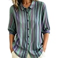 thumbnail image 1 of PBFRDSJ Womens 3/4 Sleeeve Striped Button Down Shirt Vintage Collar Loose Fit Casual Blouse for Office Business, 1 of 7