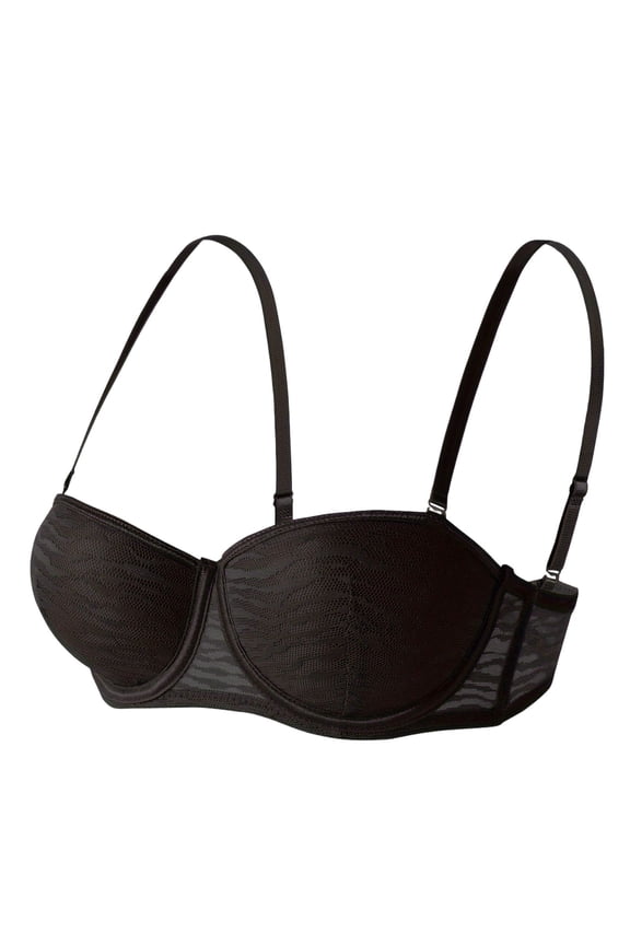 Womens Backless Bra Underwire Support Sheer Mesh Bandeau Bra with Adjustable Removable Straps