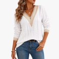 thumbnail image 1 of PBFRDSJ Womens Cable Knit Sweater V Neck 3/4 Sleeve Contrast Lace Cuff Pullover Casual Loose Knit Blouse Sizes XL-5XL, 1 of 7