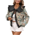 thumbnail image 1 of PBFRDSJ Womens Denim Bomber Jacket Vintage Floral Embroidered Peter Pan Collar Jean Jacket Button Down Denim Shacket, 1 of 7