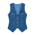 thumbnail image 1 of PBFRDSJ Womens Denim Vest Deep V Neck Sleeveless Button Down Jean Waistcoat Slim Retro Casual Jacket with Chest Pockets, 1 of 6