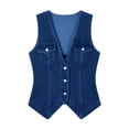 thumbnail image 1 of PBFRDSJ Womens Denim Vest Deep V Neck Sleeveless Button Down Jean Waistcoat Slim Retro Casual Jacket with Chest Pockets, 1 of 6