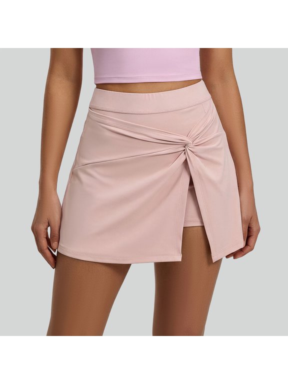 Womens Flowy Wrap Skirt Y2K High Waisted Athletic Skorts with Build-in Shorts Side Slit Mini Tennis Skirt