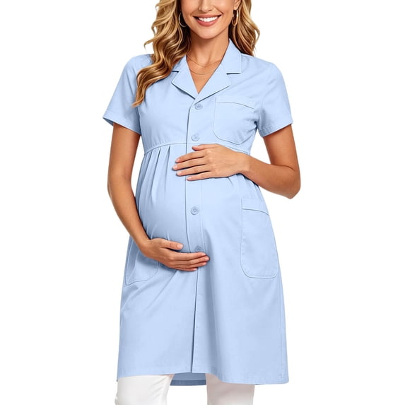 PBFRDSJ Womens Maternity Scrub Dress Button Down Lapel 1/4 Sleeve T-shirt Dress Comfy Nursing Uniform with Pockets