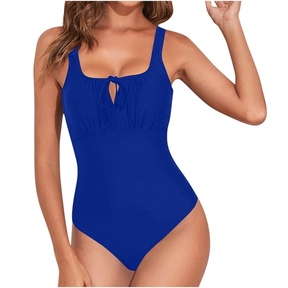 PBFRDSJ Womens One Piece Swimsuits Square Neck Tie Front Ruched Bathing Suit Tummy Control High Waisted Swimwear