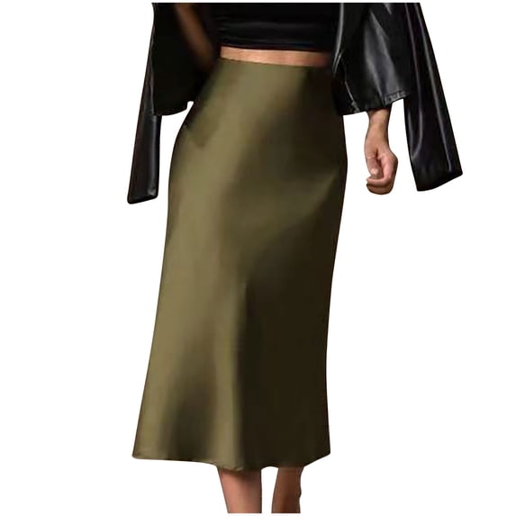 PBFRDSJ Womens Satin Skirts Summer High Waist Slim Fit Fish Tail Midi Skirt Stretchy Bodycon Business Pencil Skirt
