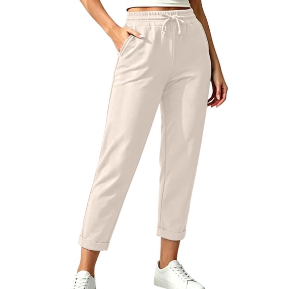 PBFRDSJ Womens Straight Capri Pants Casual Classic Solid Trousers with Adjustable Drawstring Breathable Lounge Pant with Pockets