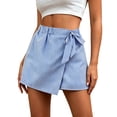 thumbnail image 1 of PBFRDSJ Womens Striped Shorts A-Line Wrap Mini Skirt with Side Tie Detail Summer Casual Beach Lounge Loose Fit Skirts, 1 of 6