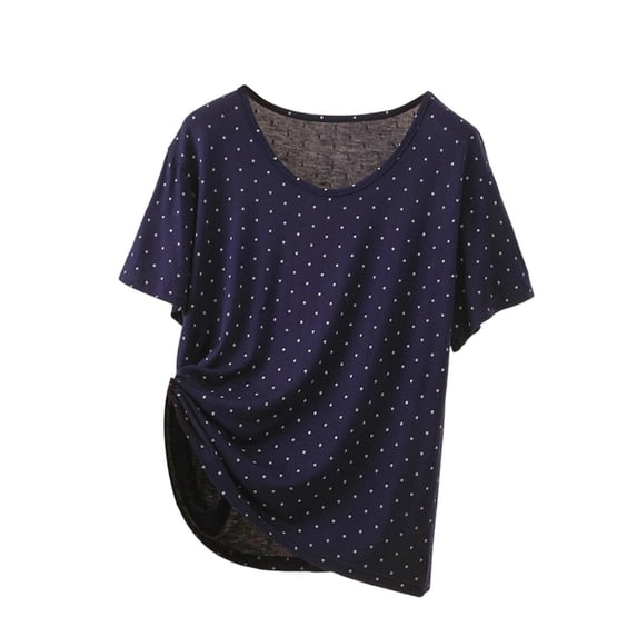 PBFRDSJ Womens Summer Sleepshirts Crew Neck Half Sleeve Polka Dot T-Shirt Loose Breathable Daily Sleep Shirt Loungewear
