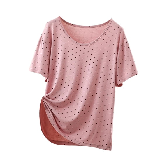 PBFRDSJ Womens Summer Sleepshirts Crew Neck Half Sleeve Polka Dot T-Shirt Loose Breathable Daily Sleep Shirt Loungewear