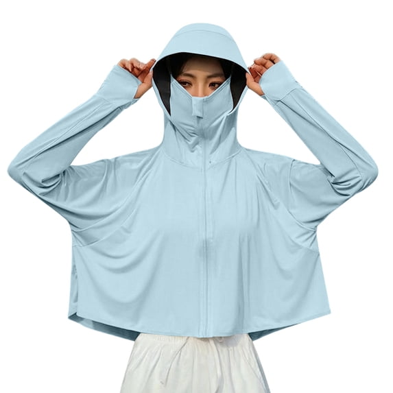PBFRDSJ Womens UPF 50+ Sun Protection Hoodie with Face Mask Summer Ice Silk Long Sleeve Zip Up Full Coverage Sun Protective Jackets