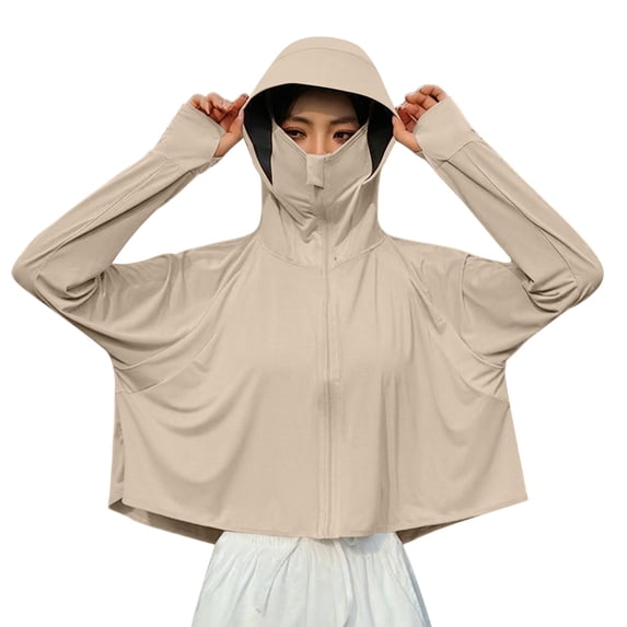 PBFRDSJ Womens UPF 50+ Sun Protection Hoodie with Face Mask Summer Ice Silk Long Sleeve Zip Up Full Coverage Sun Protective Jackets