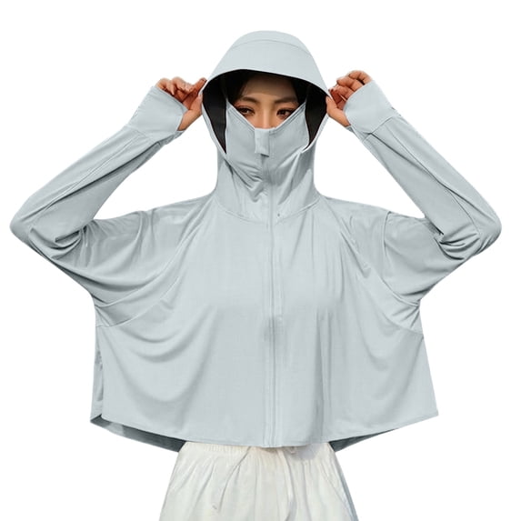 PBFRDSJ Womens UPF 50+ Sun Protection Hoodie with Face Mask Summer Ice Silk Long Sleeve Zip Up Full Coverage Sun Protective Jackets