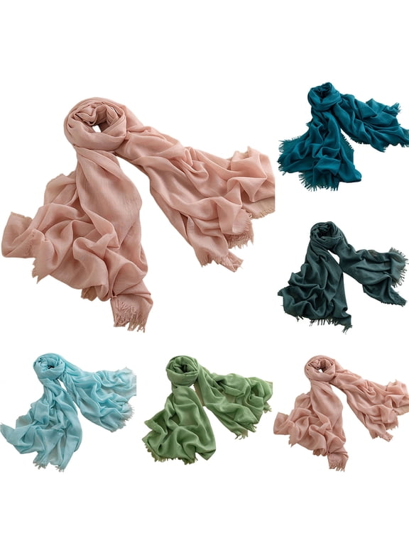 Womens Vintage Soft Scarf Lightweight Scarves with Fringed Edges Shawl Wrap