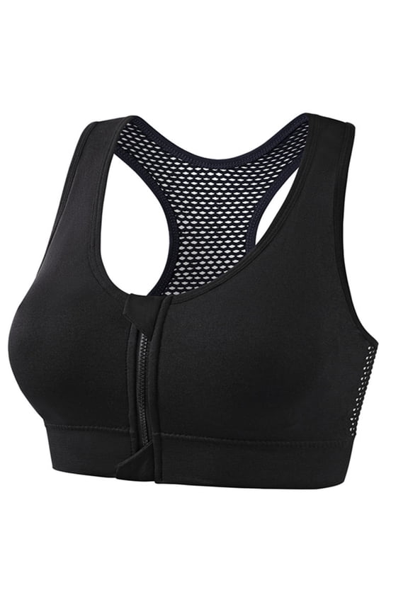 Womens Zip Front Closure Sports Bra Racerback with Breathable Mesh Comfort Stretch Push Up Wireless Bras