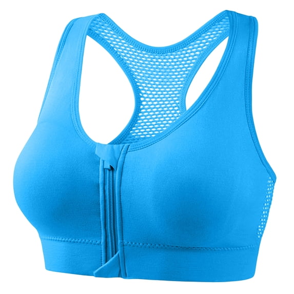 PBFRDSJ Womens Zip Front Closure Sports Bra Racerback with Breathable Mesh Comfort Stretch Push Up Wireless Bras