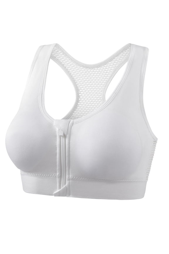 Womens Zip Front Closure Sports Bra Racerback with Breathable Mesh Comfort Stretch Push Up Wireless Bras