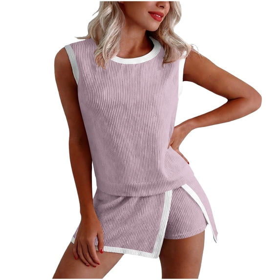 PBFRDSJ Workout Sets for Women Sleeveless Ribbed Tank and Stretchy Athletic Skort Contrast Trim Outfit for Running Beach Golf