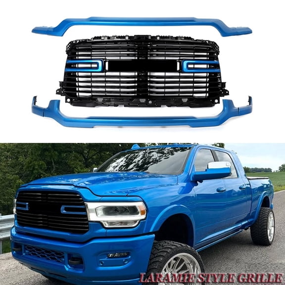 PBJ/MBJ Hydro Blue Front Bumper Grille Upper+Lower Molding Trim For 2019-2024 RAM 2500 3500 Grill Assembly