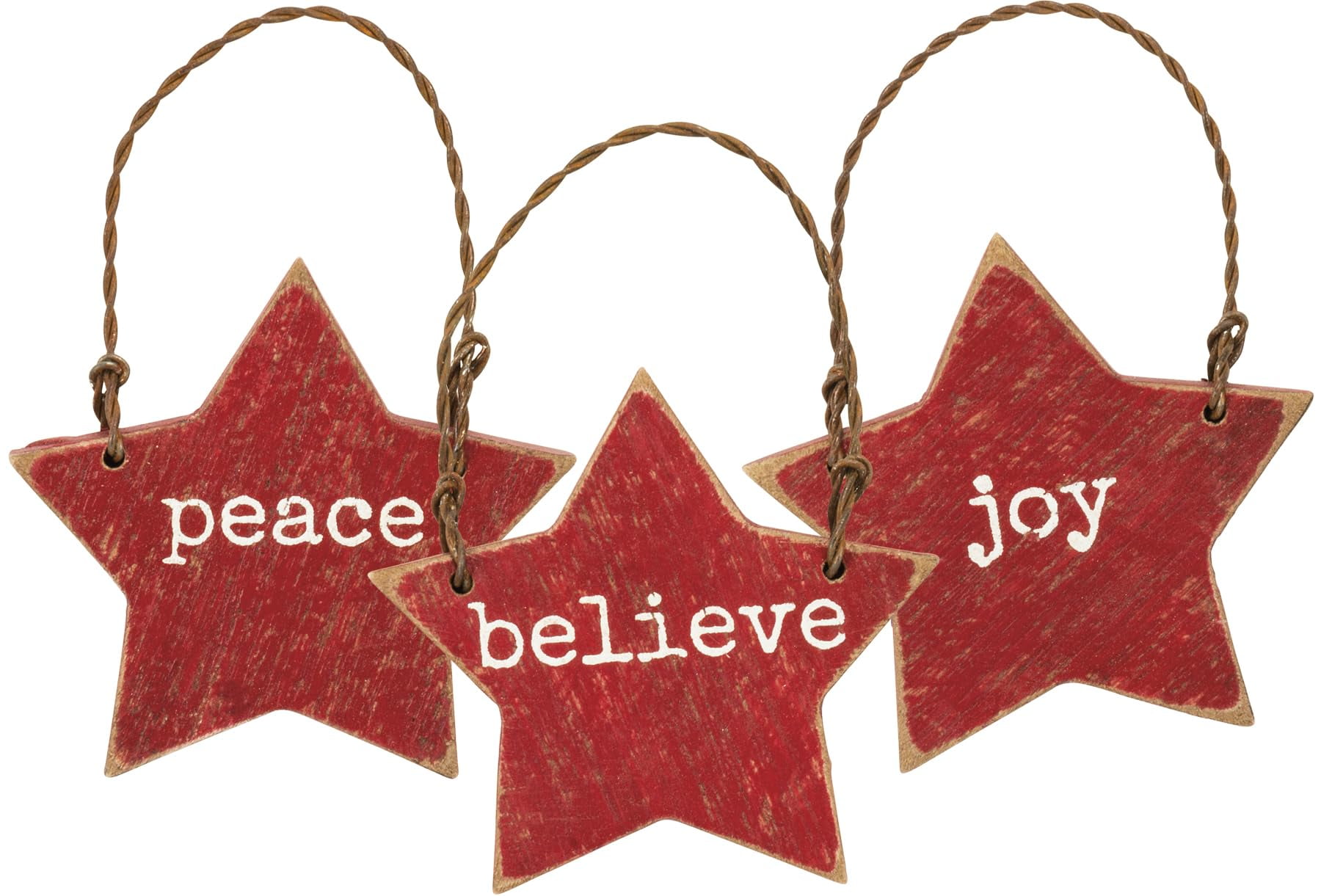 Red Distressed Wood Star Christmas Ornament Set