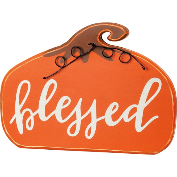 PBK Fall Decor - Blessed Chunky Orange Wood Pumpkin