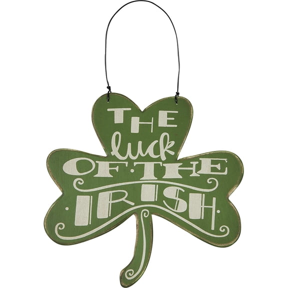PBK St Patricks Decor - Luck of the Irish Shamrock Ornament Sign