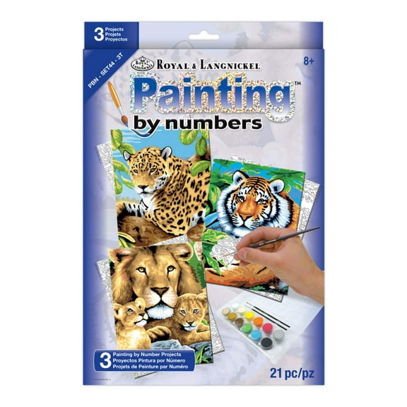 Royal & Langnickel Painting by numbers 21pc Jungle Cats, 3-Pack