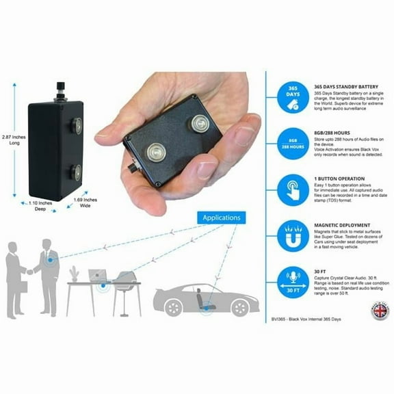 PBN-TEC PBN-BV365 8GB Black Vox Internal Long Life Audio Recorder - 365 Days