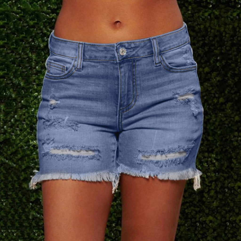 PBNBP Denim Shorts Women Summer Ripped Frayed Raw Hem Jean Shorts