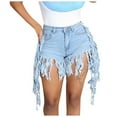 thumbnail image 1 of PBNBP Denim Shorts Womens Mid Waisted Tassel Denim Short Pants Summer Skinny Stretch Ripped Frayed Raw Hem Casual Jean Short for Women, 1 of 9