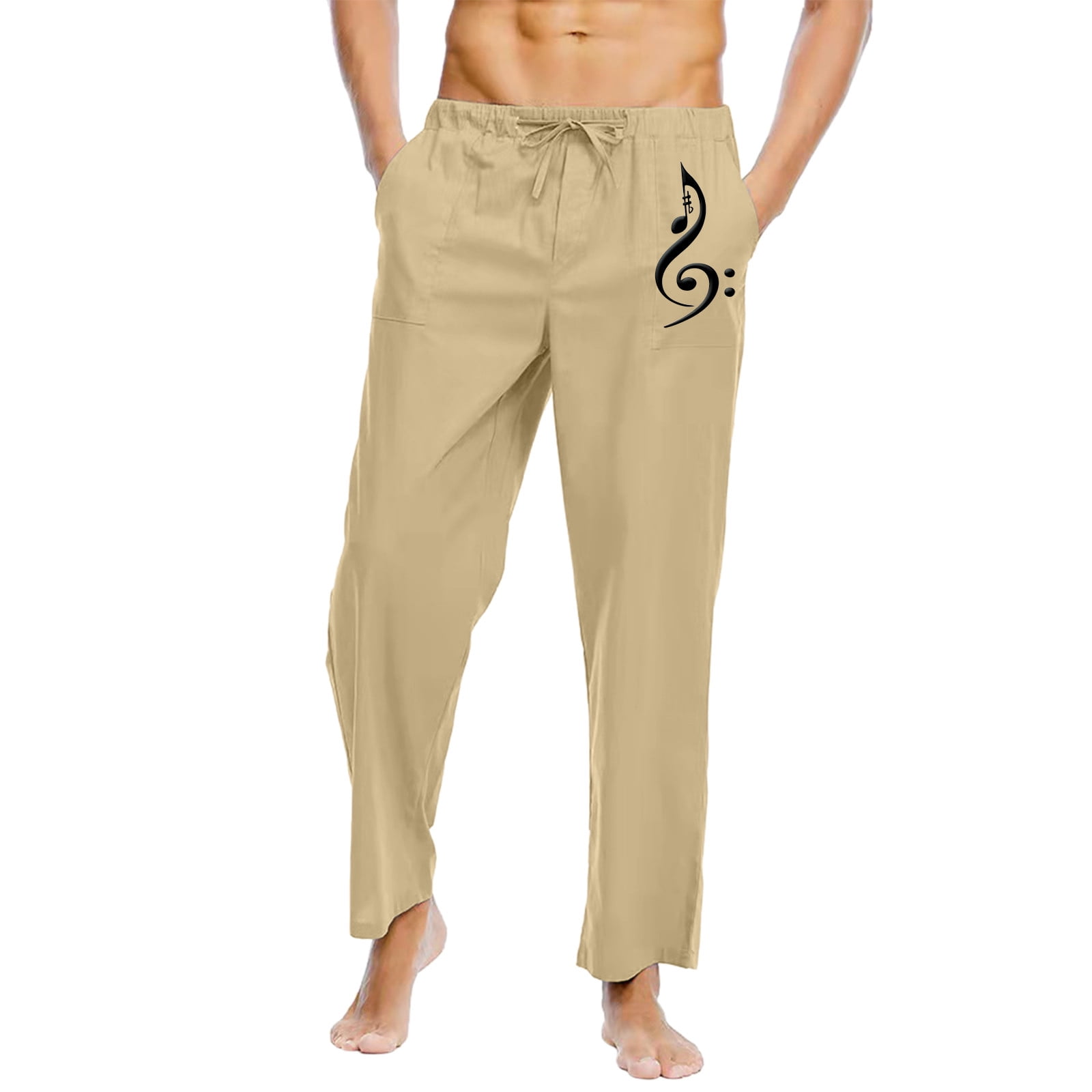 ✓ Boho Style High Waist Orange Cotton Pants for Men