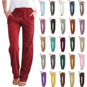 DDAPJ PYJU PBNBP Linen Pants for Women Summer Casual Lightweight Drawstring Pants Women Straight Leg Pants Yoga Pants with Pocket for Women