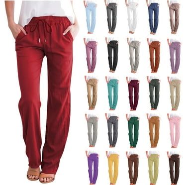PBNBP Linen Pants for Women Summer Casual Lightweight Drawstring Pants Women Straight Leg Pants Yoga Pants with Pocket for Women