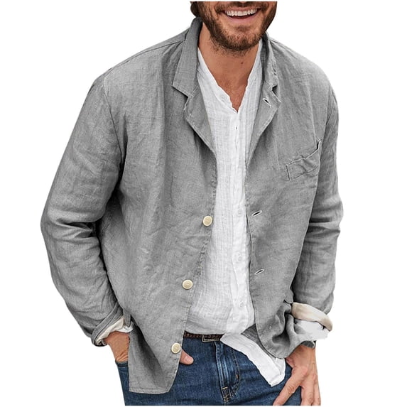 PBNBP Linen Shirts for Men 2023,Men's Casual Linen Blazer Big and Tall Button Up Lightweight Jackets Shirts Relaxed Fit Lapel Collar Sports Coats