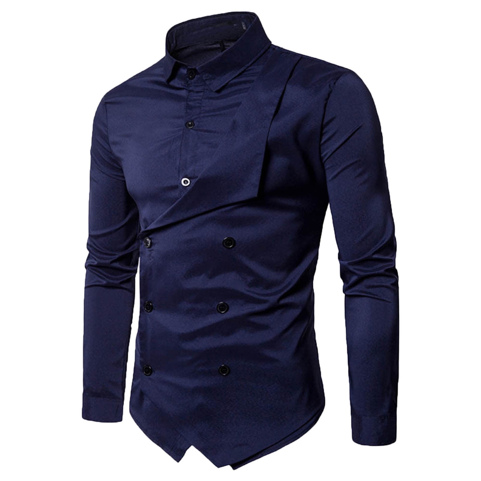 PBNBP Mens Dress Shirts Double-Breasted Western Shirt Solid Slim Turn ...