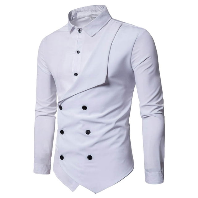 PBNBP Mens Dress Shirts Double-Breasted Western Shirt Solid Slim Turn ...
