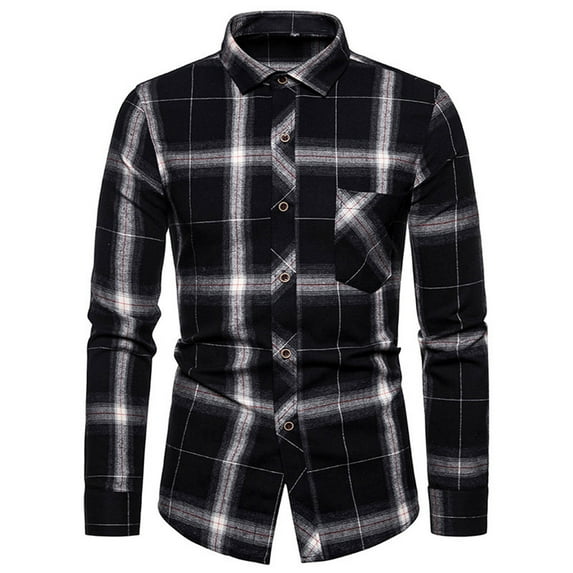 PBNBP Mens Shirts Plaid Print Western Business Long Sleeve Dress Shirts Vintage Button Down Shirts Turn Down Collar Tops